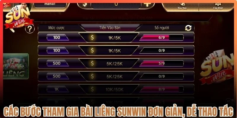 Các bước tham gia bài Liêng Sunwin đơn giản, dễ thao tác