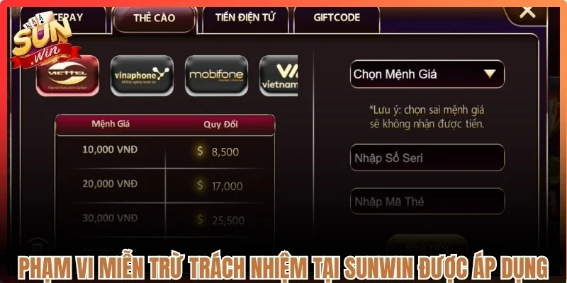 Phạm vi miễn trừ trách nhiệm tại Sunwin được áp dụng