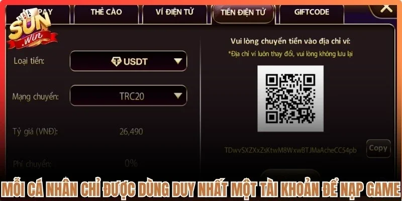 Mỗi cá nhân chỉ được dùng duy nhất một tài khoản để nạp game