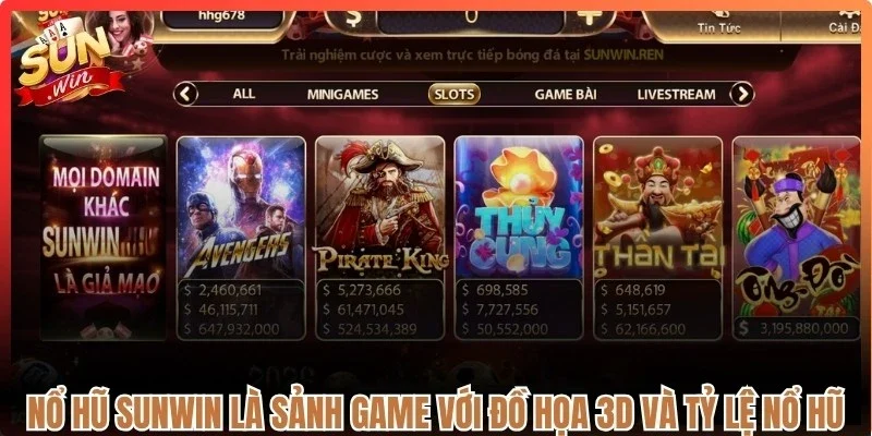 Nổ hũ Sunwin là sảnh game với đồ họa 3D và tỷ lệ nổ hũ cực cao